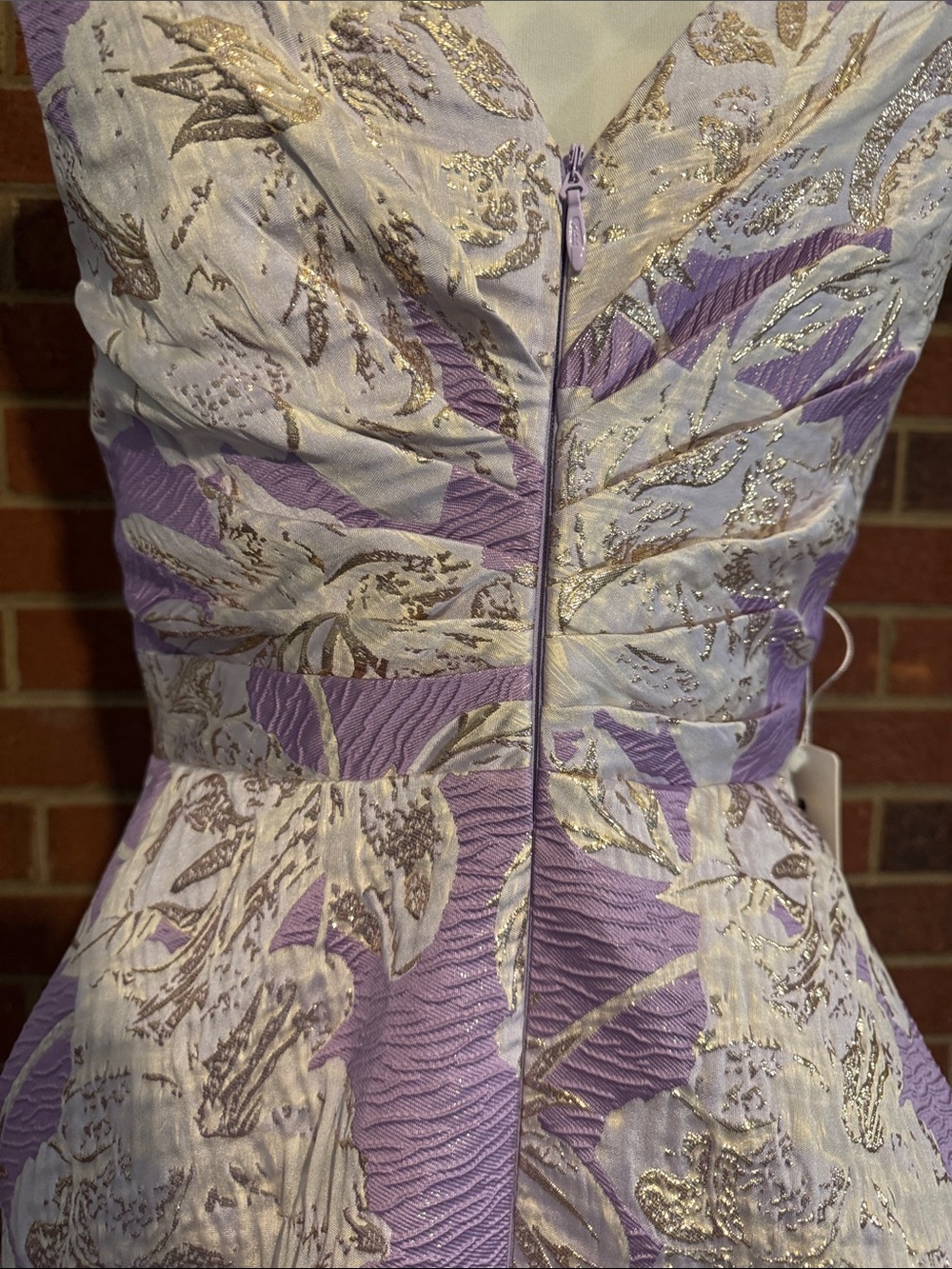 Shirees Lavender, White & Gold Metallic Floral Jacquard Twist-Front A-line Gown - Picture 7 of 10